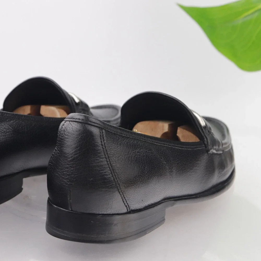 Cole Haan Mens Wyatt Bit Strap Loafers Size 9.5 M Black Leather Moc Dress Shoes